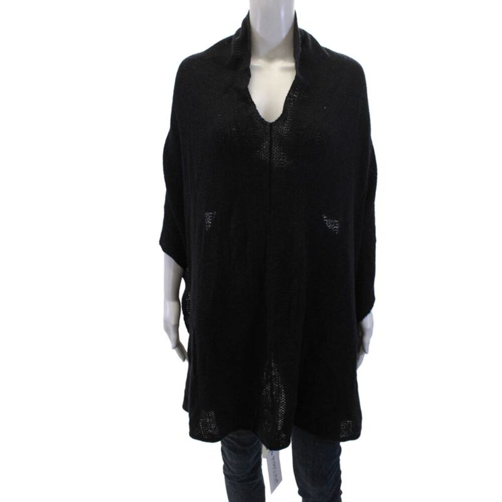 Portolano Womens Lambswool Knitted Sleeveless Asymmetrical Cape Black Size S